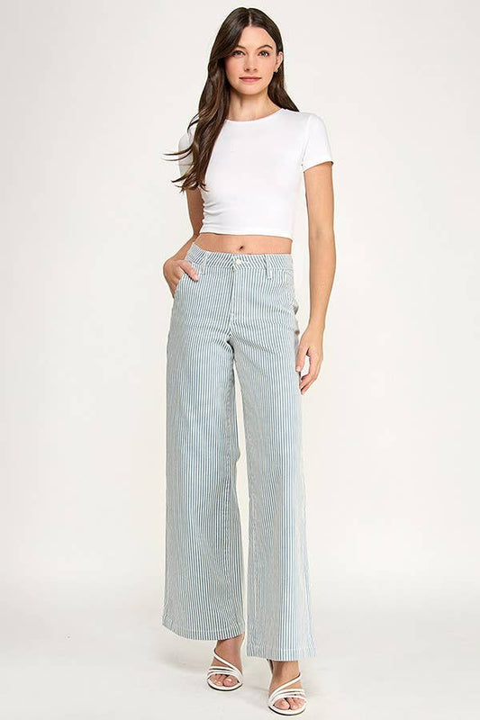 Blue Pinstripe High Rise Stretch Jean | Petra 153