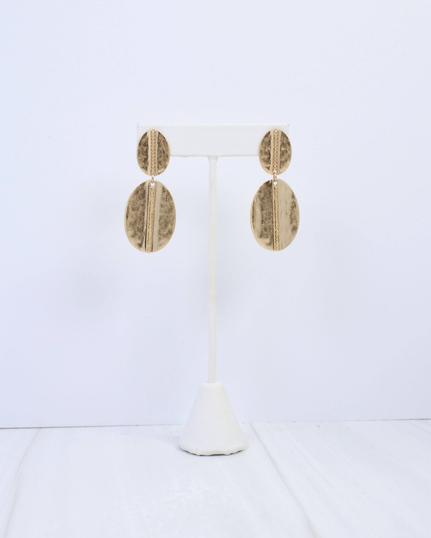 Averie Hammered Oval Drop Earring Worn Gold