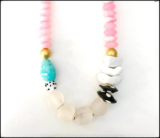 Midi Short Resin Bead African Bone & Recycled Glass Pink