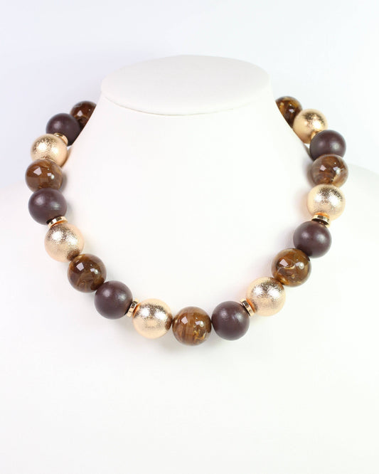 Elaine Beaded Ball Necklace Brown