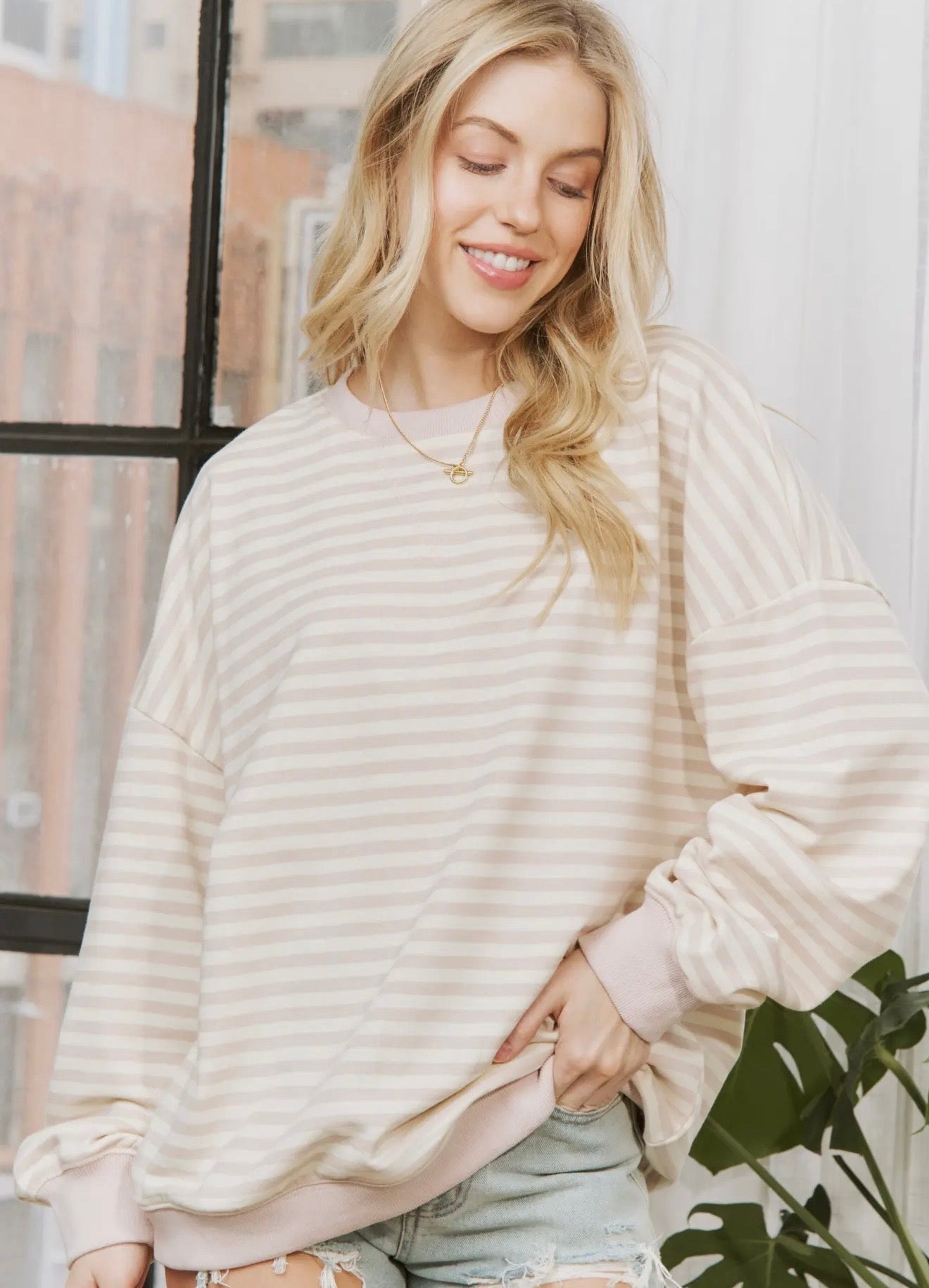 Soft Stripe Pullover Taupe | Sweet Generis