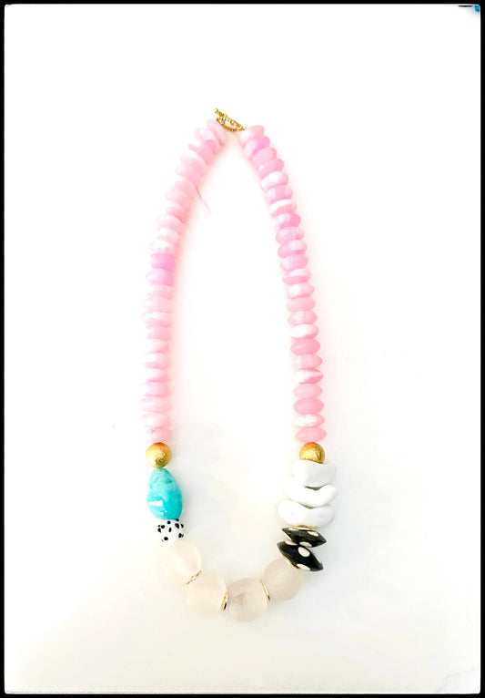 Midi Short Resin Bead African Bone & Recycled Glass Pink