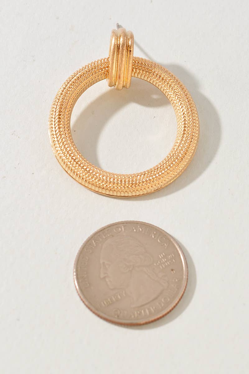 Textured Gold Circle Drop Earrings