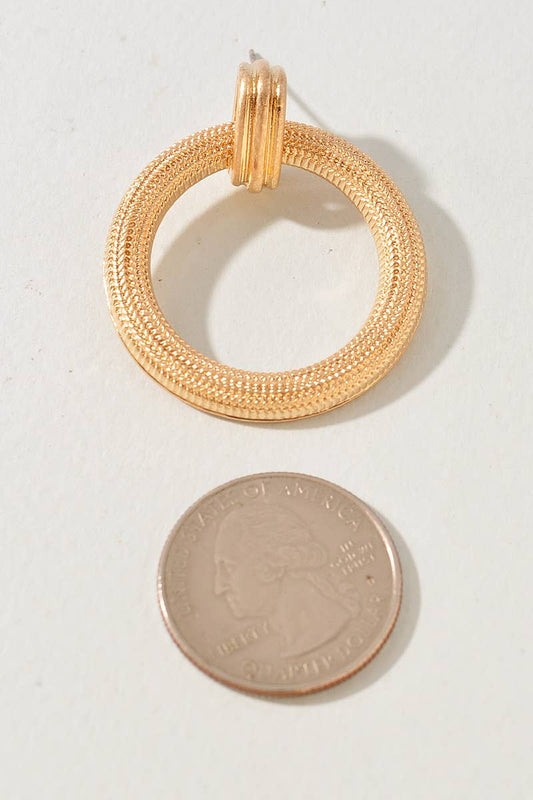 Textured Gold Circle Drop Earrings