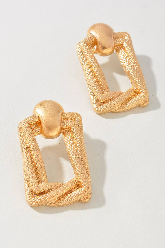 Textured Gold Rectangle Link Drop Earrings