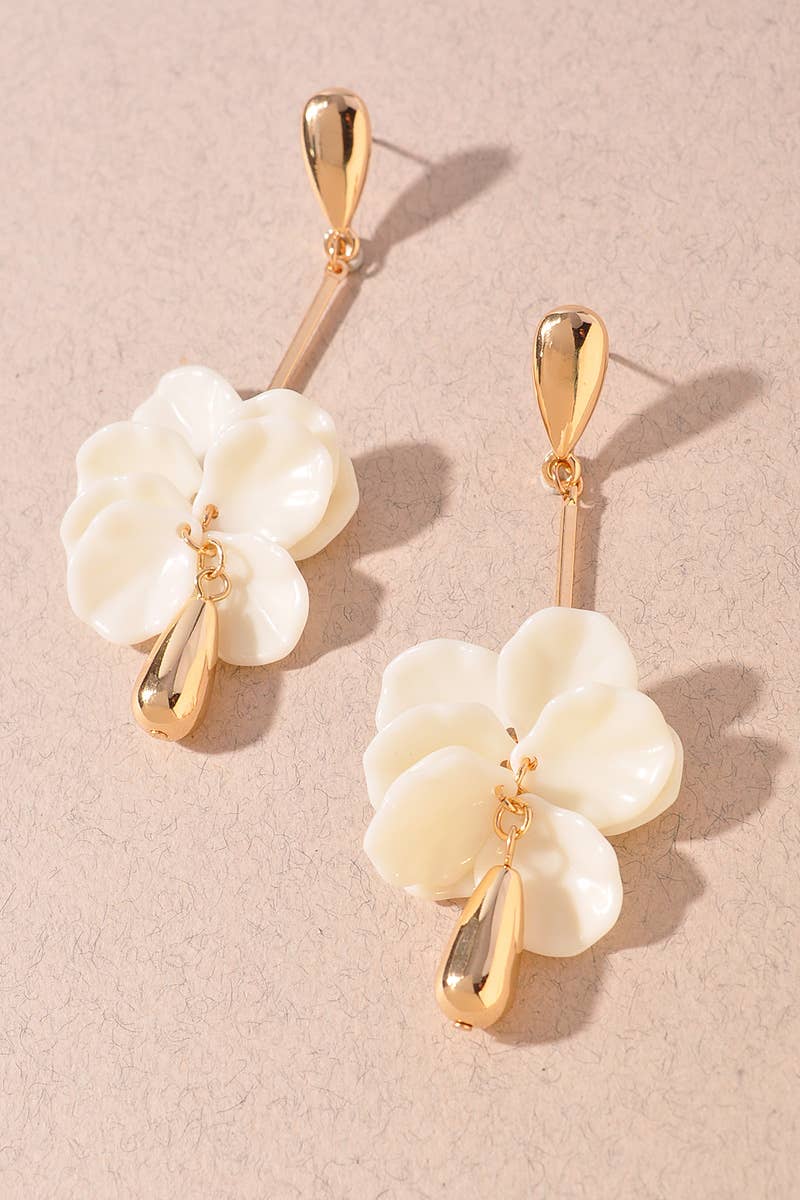 Long Bar Flower Resin Drop Earrings