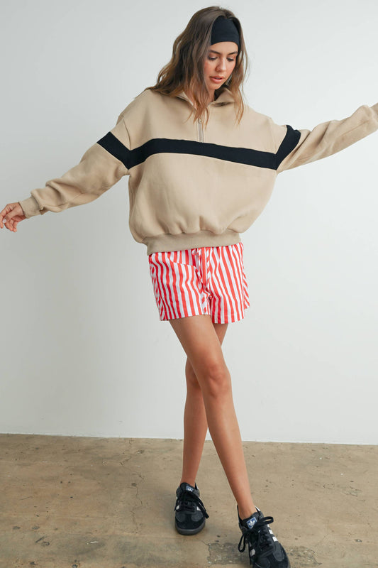 Two-Toned Half Zip Collar Sweatshirt | Buttermelon