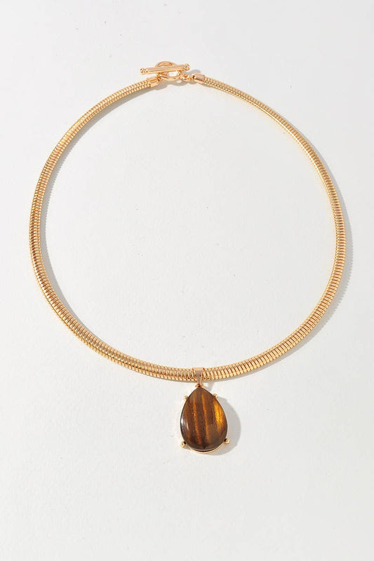 Tiger Eye Pendant Snake Chain Necklace