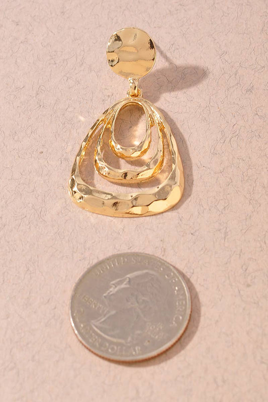 Metal Layered Oval Drop Earrings