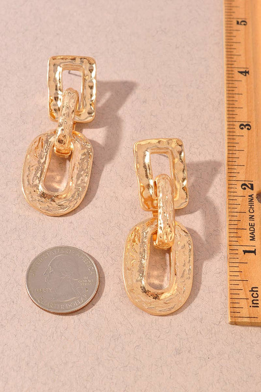 Hammered Metal Chunky Link Drop Earrings