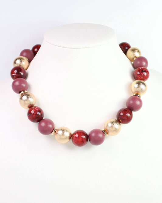 Elaine Beaded Ball Necklace Wine
