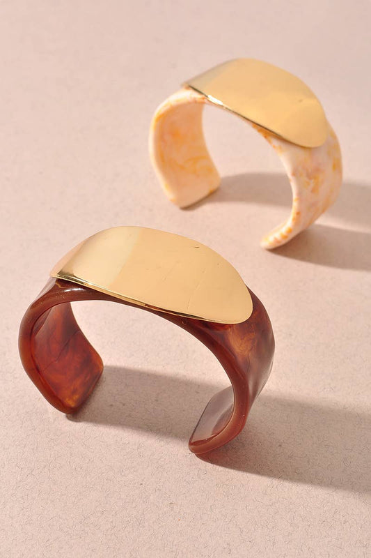 Marbled Resin Gold Accent Open Cuff Bracelet