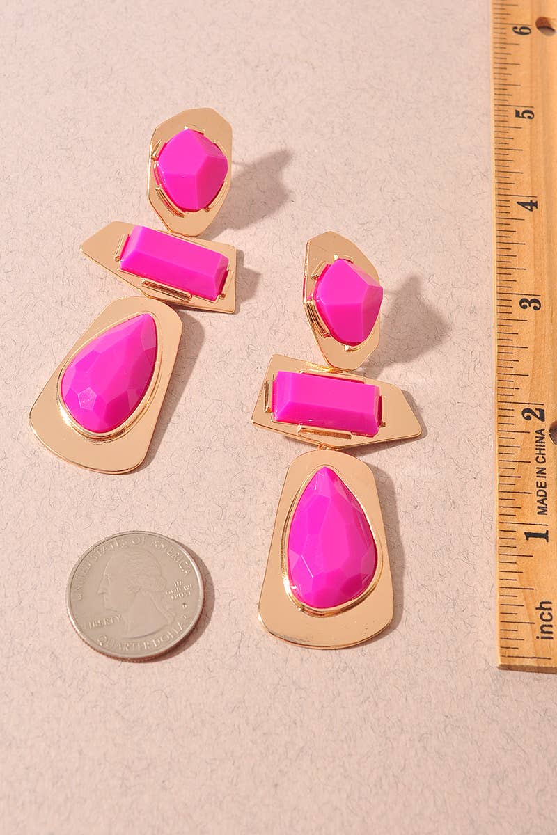 Geometric Resin Stone Statement Drop Earrings