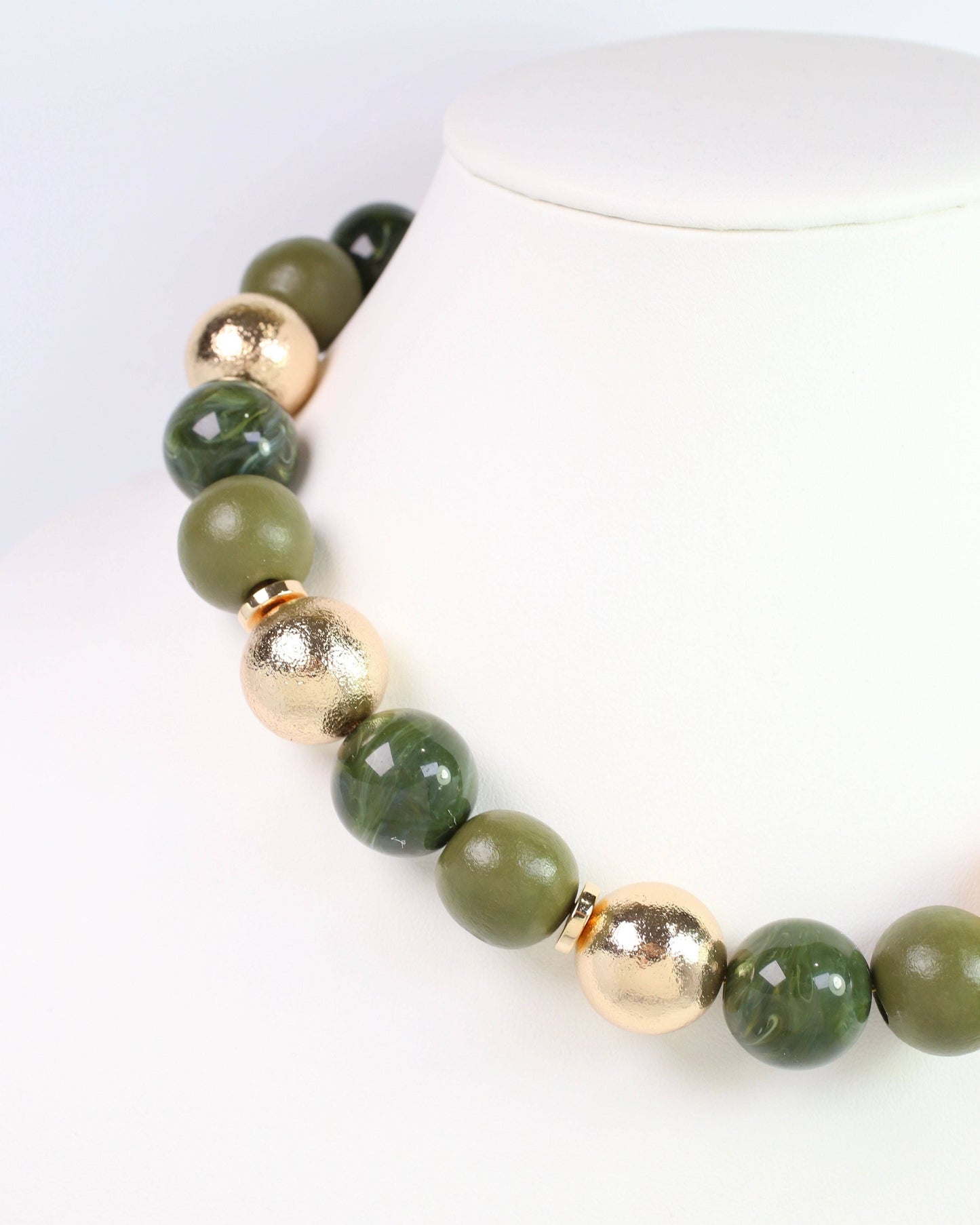 Elaine Beaded Ball Necklace Olive