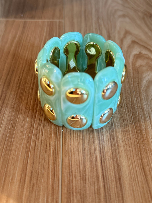Metallic Studded Marble Resin Bars Elastic Bracelet
