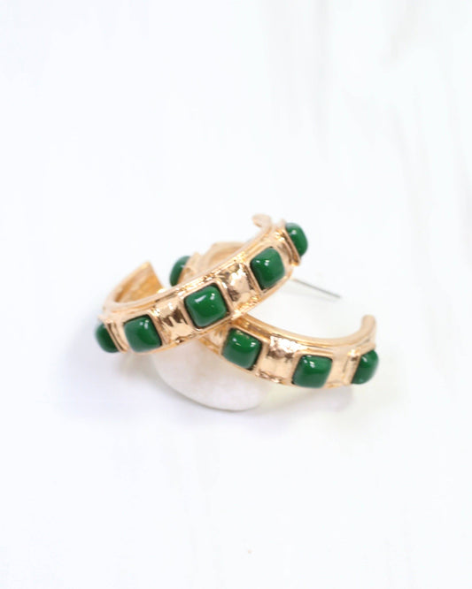 Allie Hammered Gold Earring Green