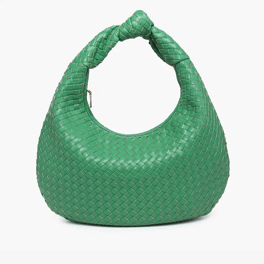Valentina Woven Knotted Handle Hobo in Green