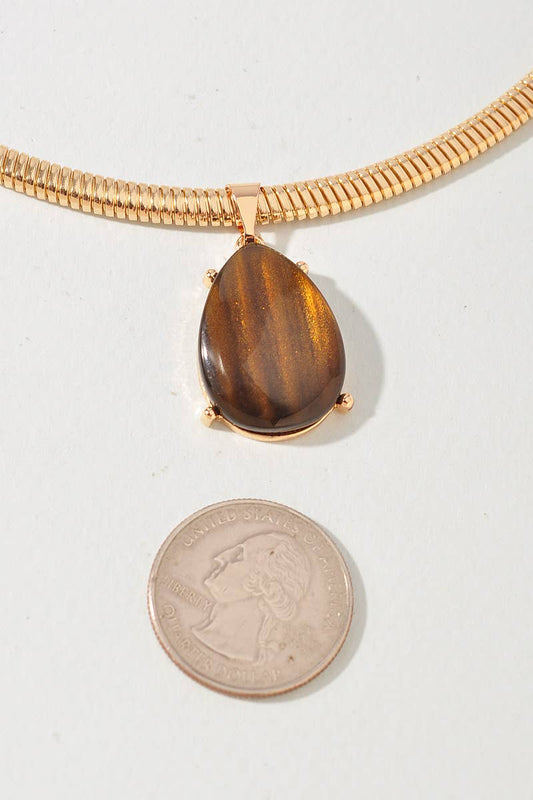 Tiger Eye Pendant Snake Chain Necklace