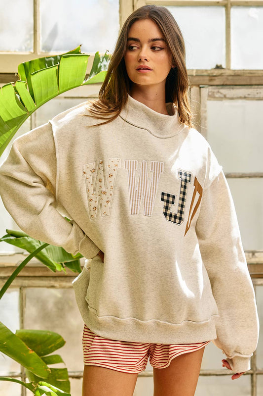 WWJD Embroidered Mock-neck Sweatshirt | Bucketlist