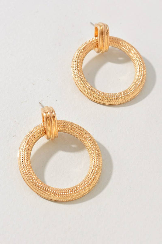 Textured Gold Circle Drop Earrings