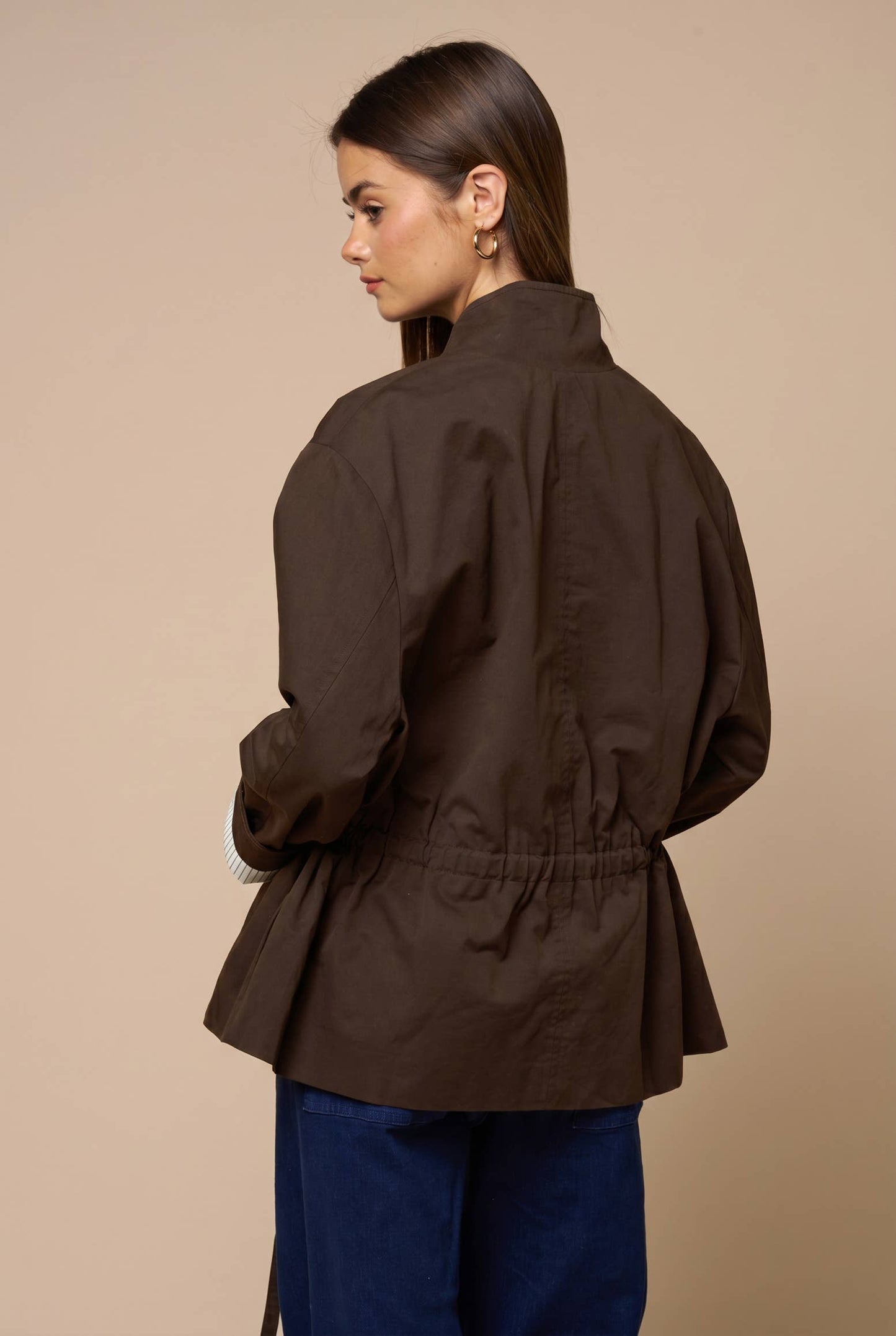 Drawstring Waist Button Down Jacket