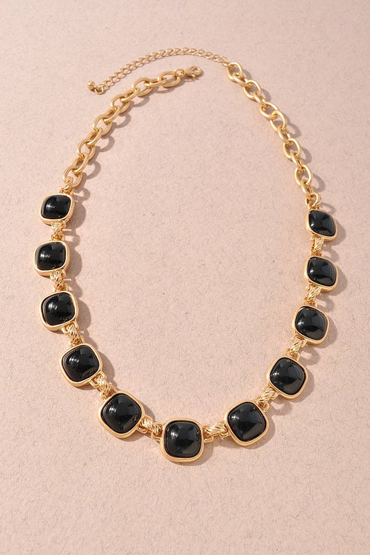 Square Stone Chain Statement Necklace | 3 Colors