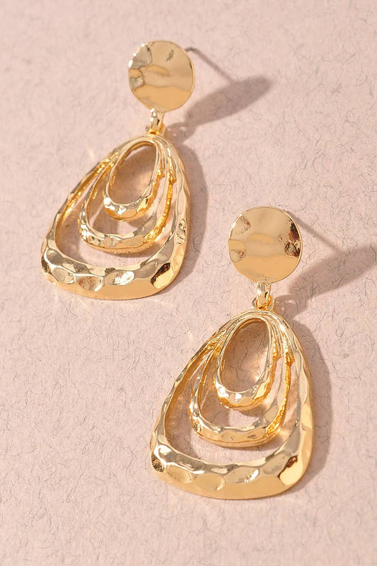 Metal Layered Oval Drop Earrings