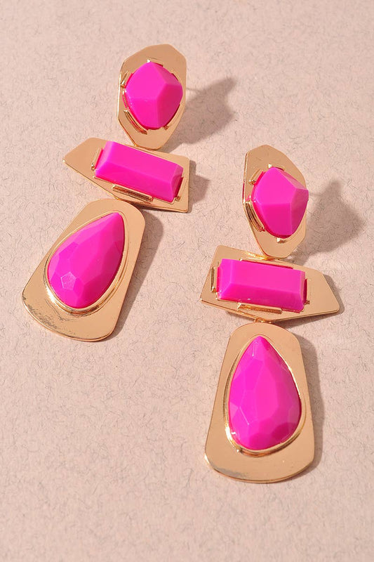 Geometric Resin Stone Statement Drop Earrings