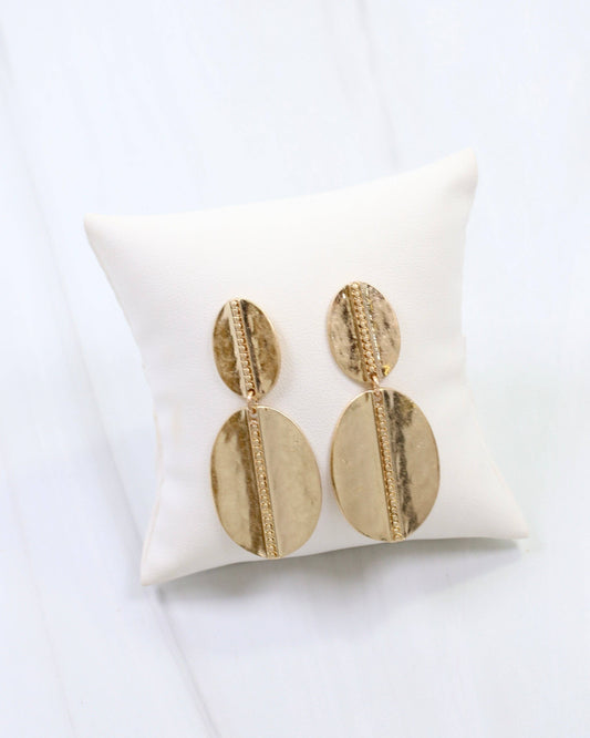Averie Hammered Oval Drop Earring Worn Gold