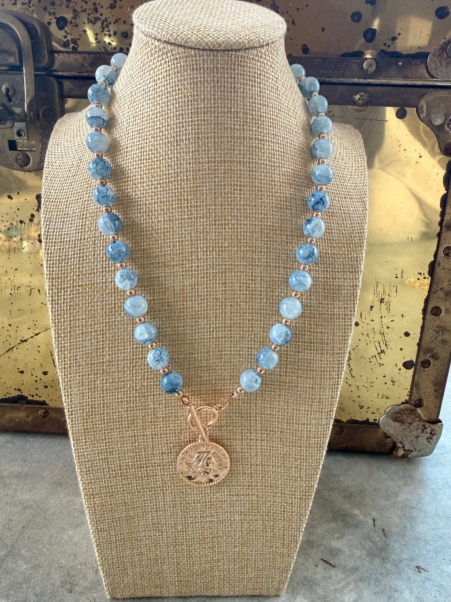 Mariner Glass Bead & Coin Necklace