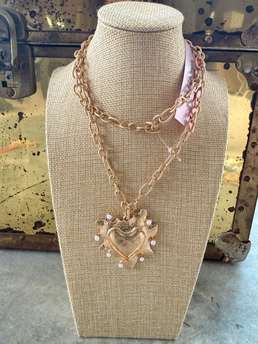 Pearly Heart Toggle Necklace