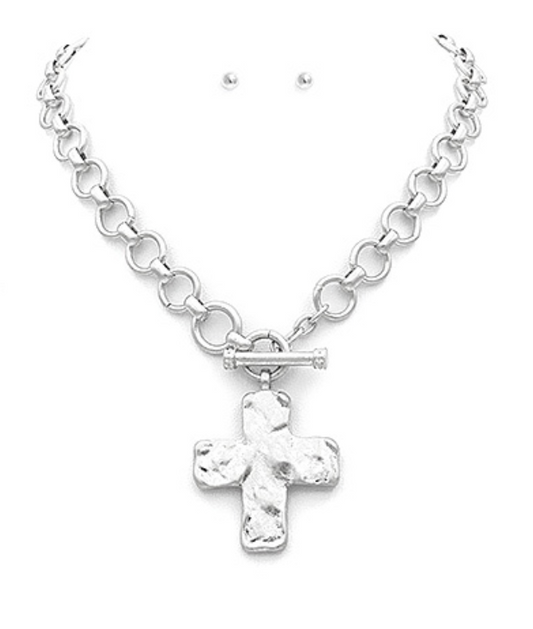 Hammered Cross & Toggle Silver