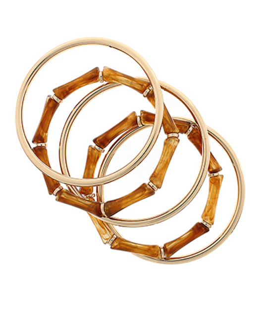 Brown Marbled Bamboo & Gold Bangles