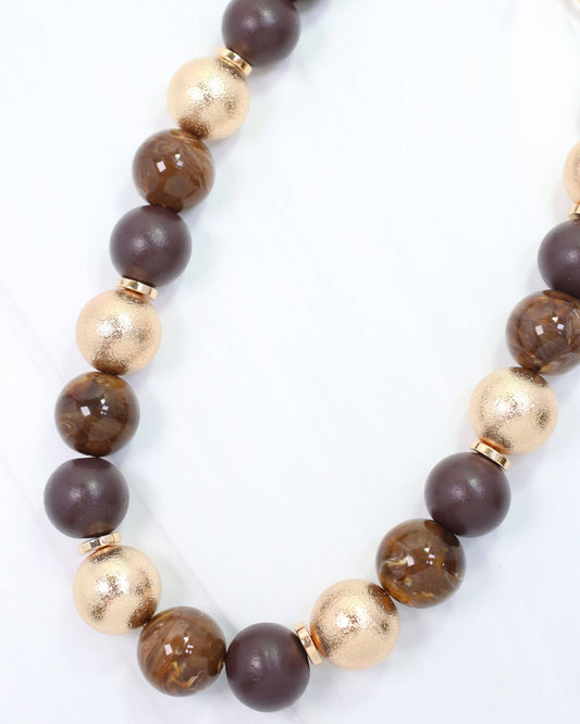 Elaine Beaded Ball Necklace Brown