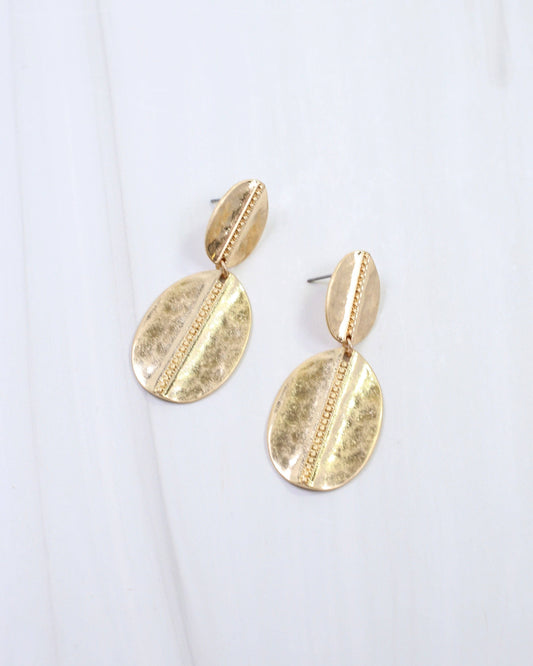 Averie Hammered Oval Drop Earring Worn Gold