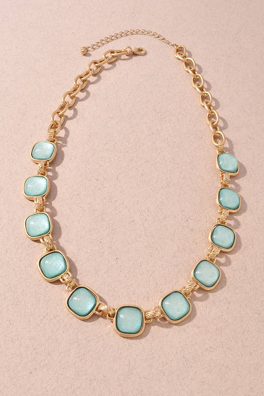 Square Stone Chain Statement Necklace | 3 Colors