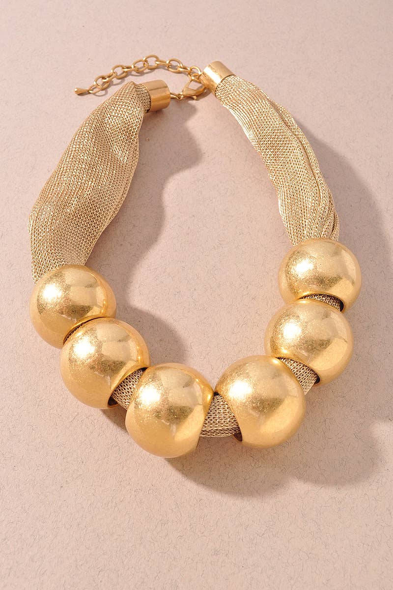 Gold Ball Mesh Statement Necklace