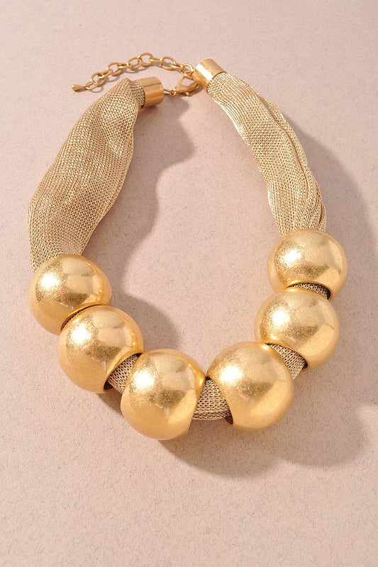 Gold Ball Mesh Statement Necklace