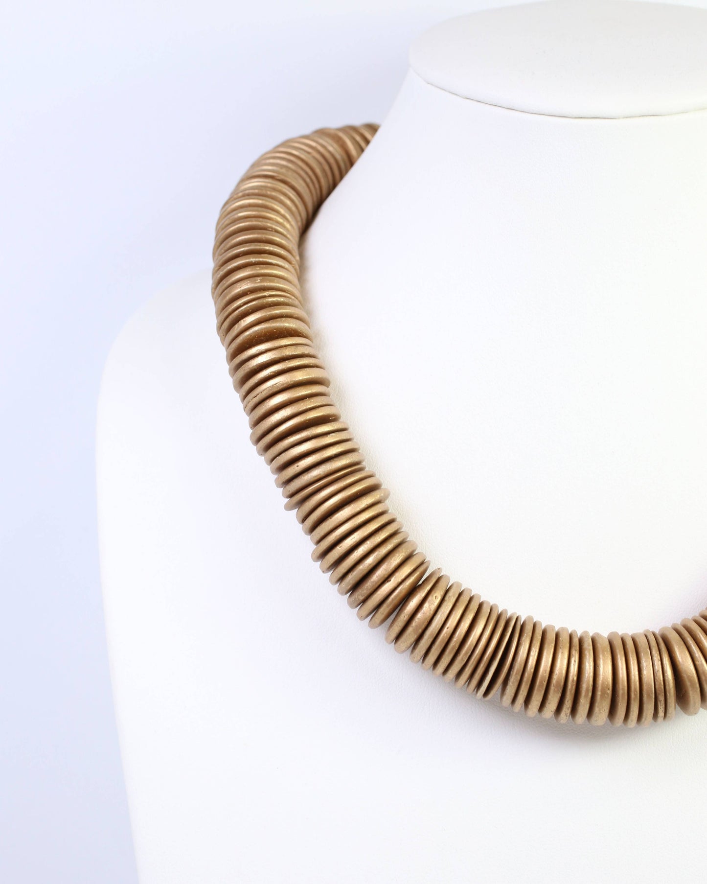 Leonora Wood Disk Bead Necklace Matte Gold