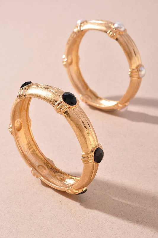 Crystal Accent Bamboo Bangle Bracelet