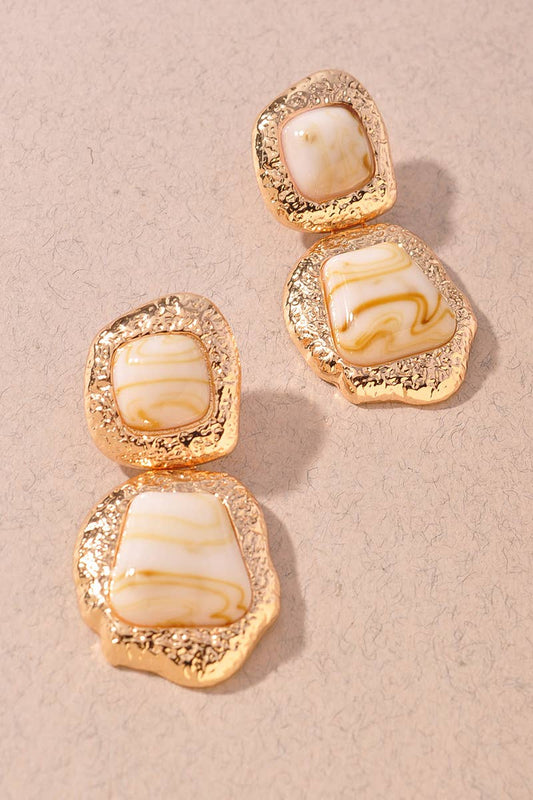 Hammered Marble Stone Drop Earrings