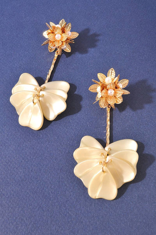 Elegant Floral Pearl Butterfly Drop Earrings