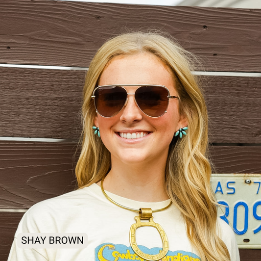 SHAY - Women's Polarized Large Hair Friendly Aviator: Brown