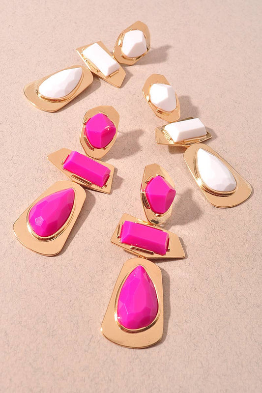 Geometric Resin Stone Statement Drop Earrings