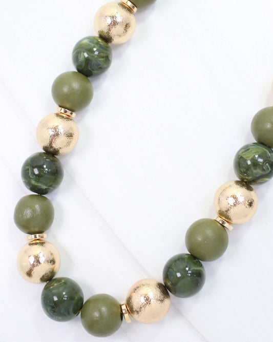 Elaine Beaded Ball Necklace Olive