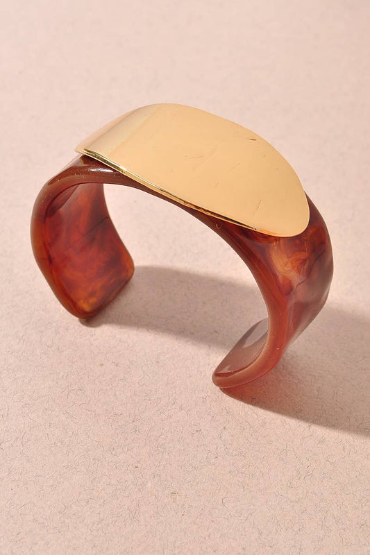 Marbled Resin Gold Accent Open Cuff Bracelet