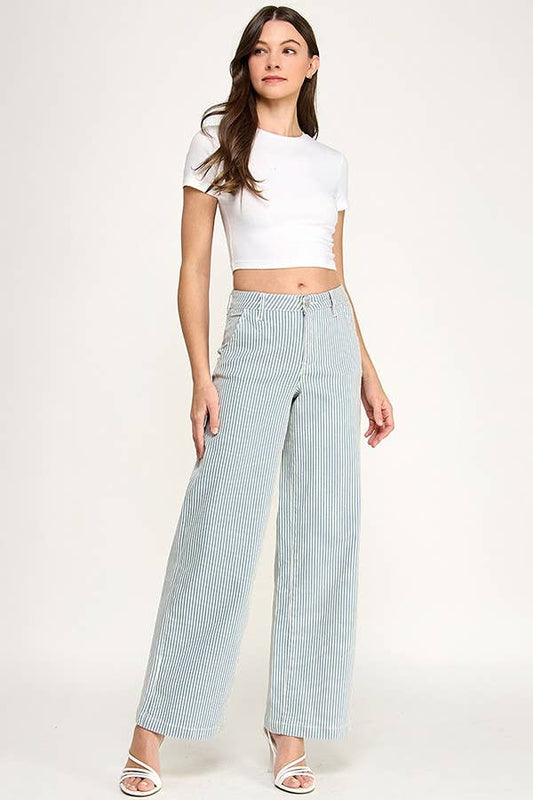 Blue Pinstripe High Rise Stretch Jean | Petra 153