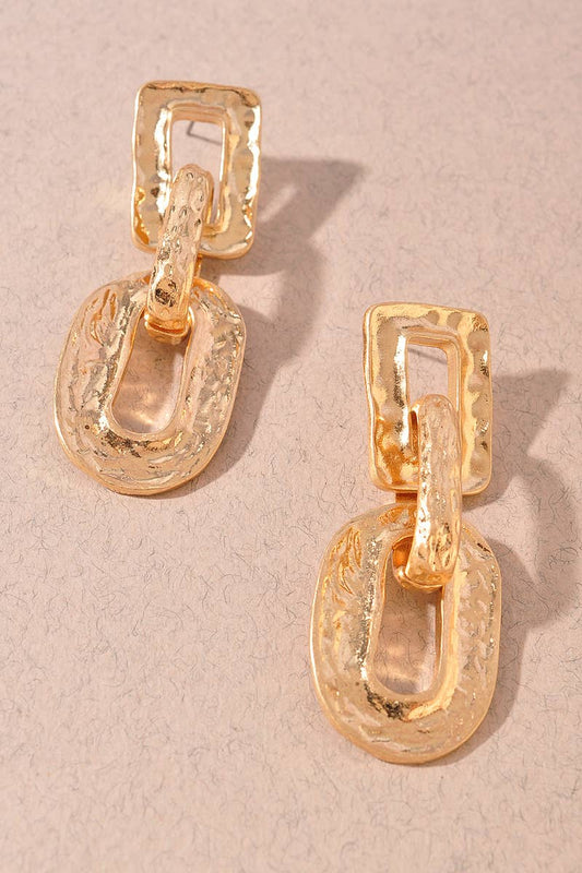 Hammered Metal Chunky Link Drop Earrings