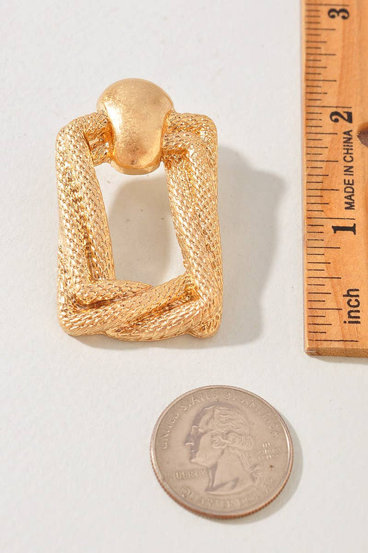 Textured Gold Rectangle Link Drop Earrings