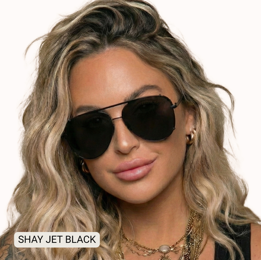 SHAY - Women's Polarized Large Hair Friendly Aviator: Jet Black